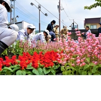 壮瞥高校生徒による町内の花壇造成が行われました